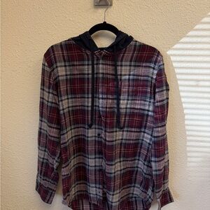 American Rag Red and Blue Casual Button Down Hoodie